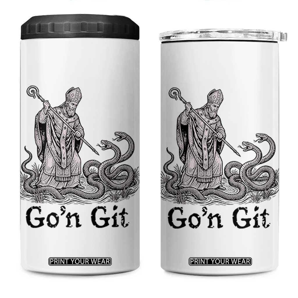Go'n Git Funny Saint Patrick Banishing Snakes 4 in 1 Can Cooler Tumbler Irish History Humor St Patricks Day TS02 One Size: 16 oz White Print Your Wear
