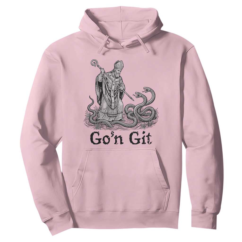 Go'n Git Funny Saint Patrick Banishing Snakes Hoodie Irish History Humor St Patricks Day TS02 Light Pink Print Your Wear