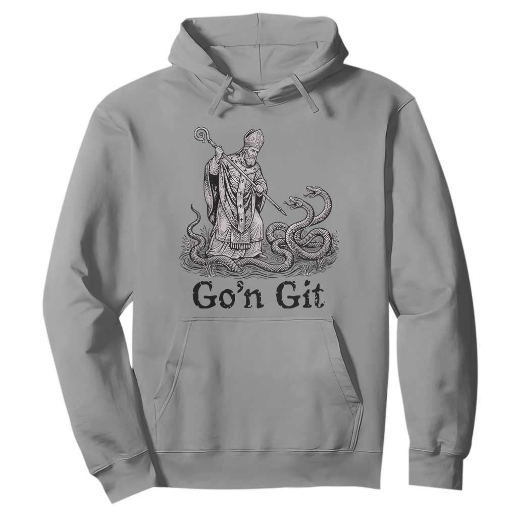 Go'n Git Funny Saint Patrick Banishing Snakes Hoodie Irish History Humor St Patricks Day TS02 Sport Gray Print Your Wear