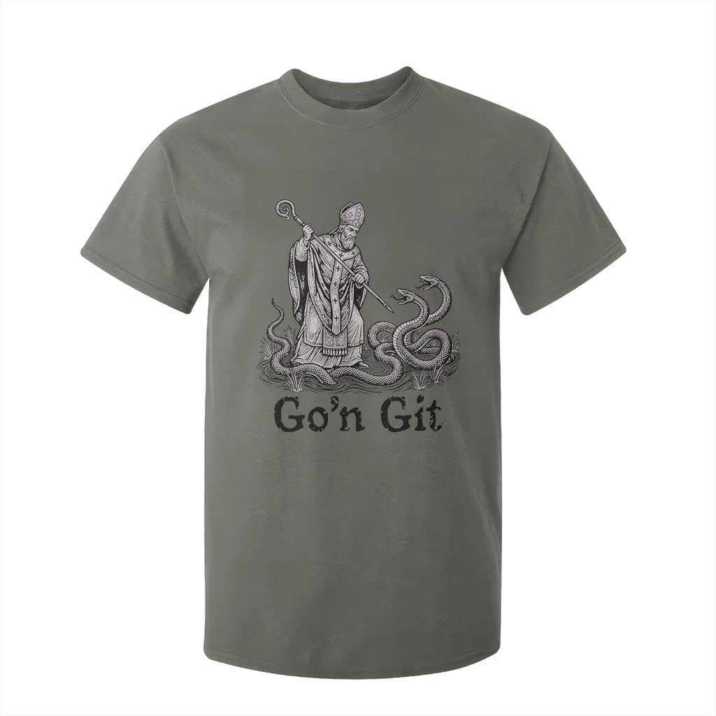 Go'n Git Funny Saint Patrick Banishing Snakes T Shirt For Kid Irish History Humor St Patricks Day TS02 Military Green Print Your Wear