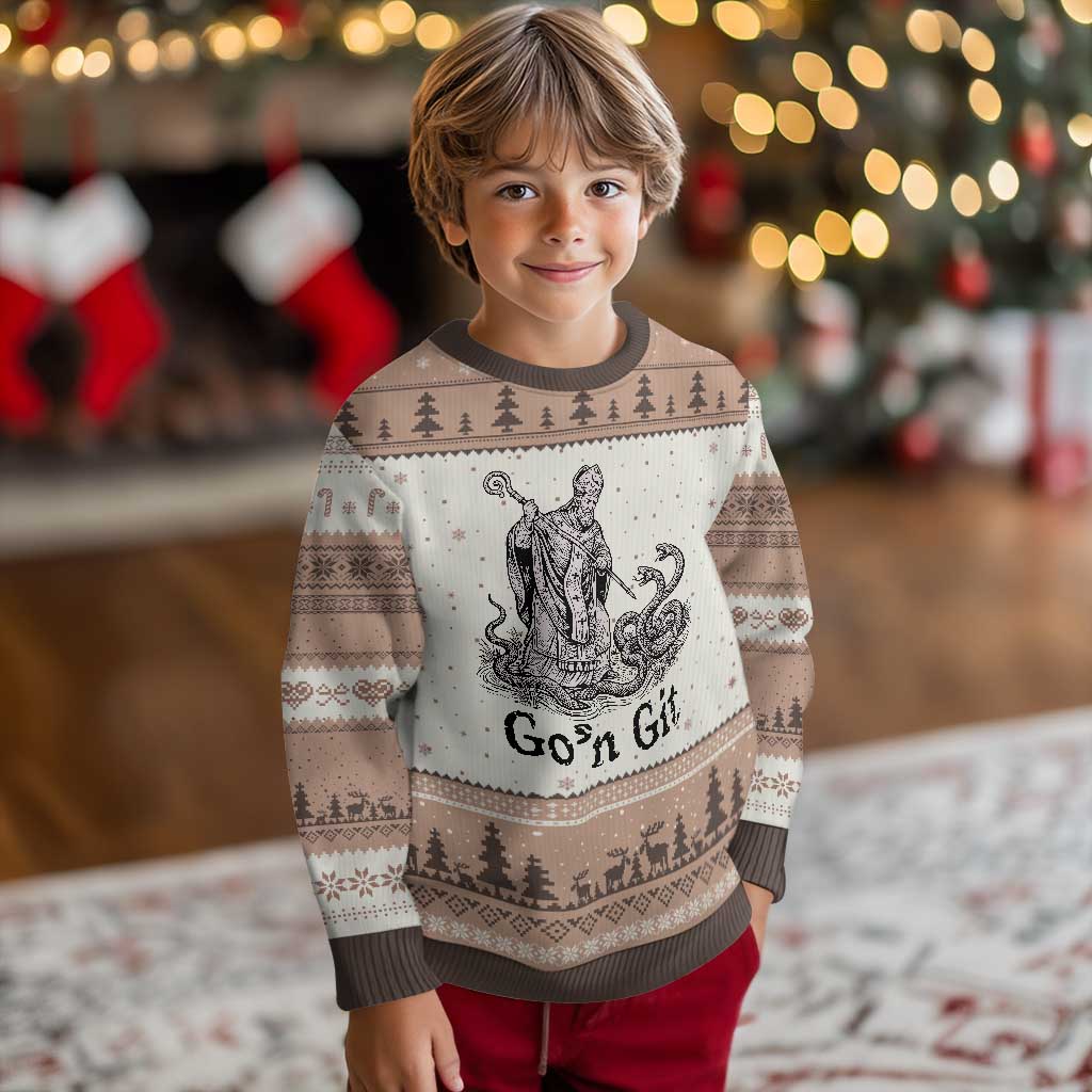 Go'n Git Funny Saint Patrick Banishing Snakes Ugly Christmas Sweater Irish History Humor St Patricks Day TS02 Mocha Mousse Print Your Wear