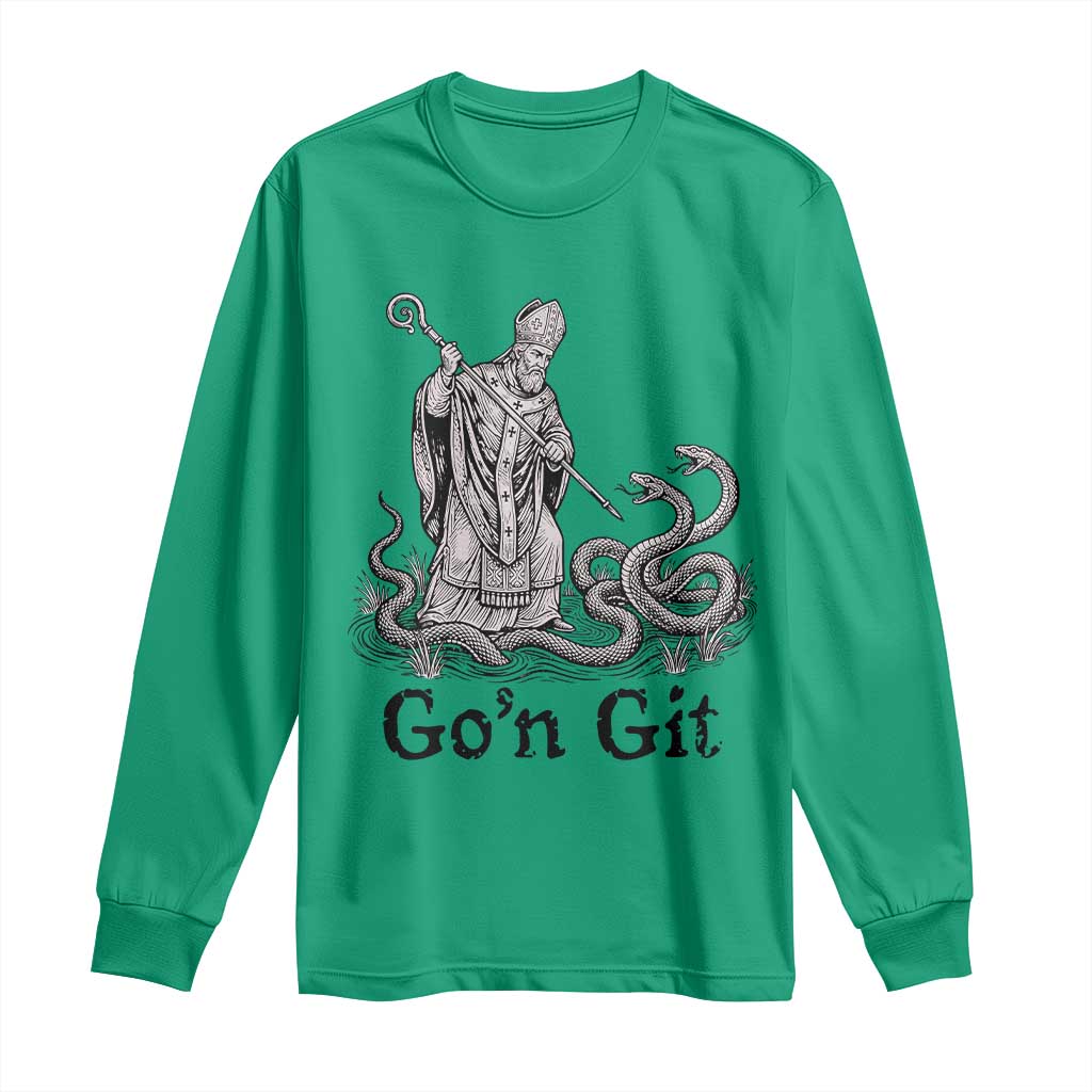 Go'n Git Funny Saint Patrick Banishing Snakes Long Sleeve Shirt Irish History Humor St Patricks Day TS02 Irish Green Print Your Wear