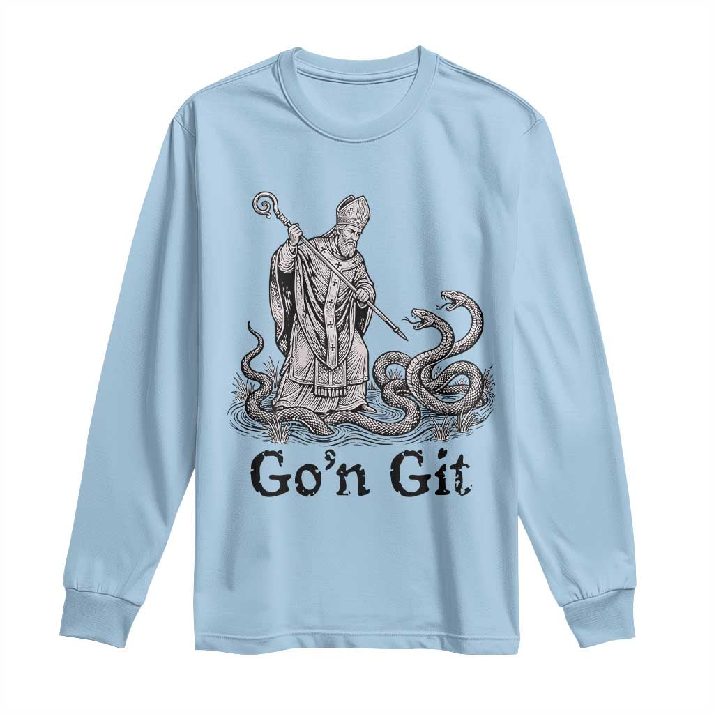 Go'n Git Funny Saint Patrick Banishing Snakes Long Sleeve Shirt Irish History Humor St Patricks Day TS02 Light Blue Print Your Wear