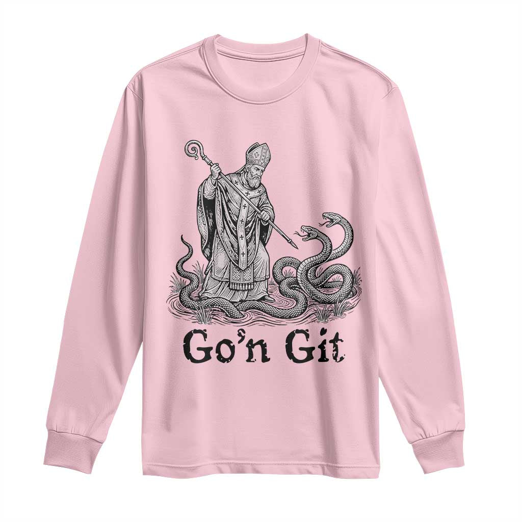Go'n Git Funny Saint Patrick Banishing Snakes Long Sleeve Shirt Irish History Humor St Patricks Day TS02 Light Pink Print Your Wear