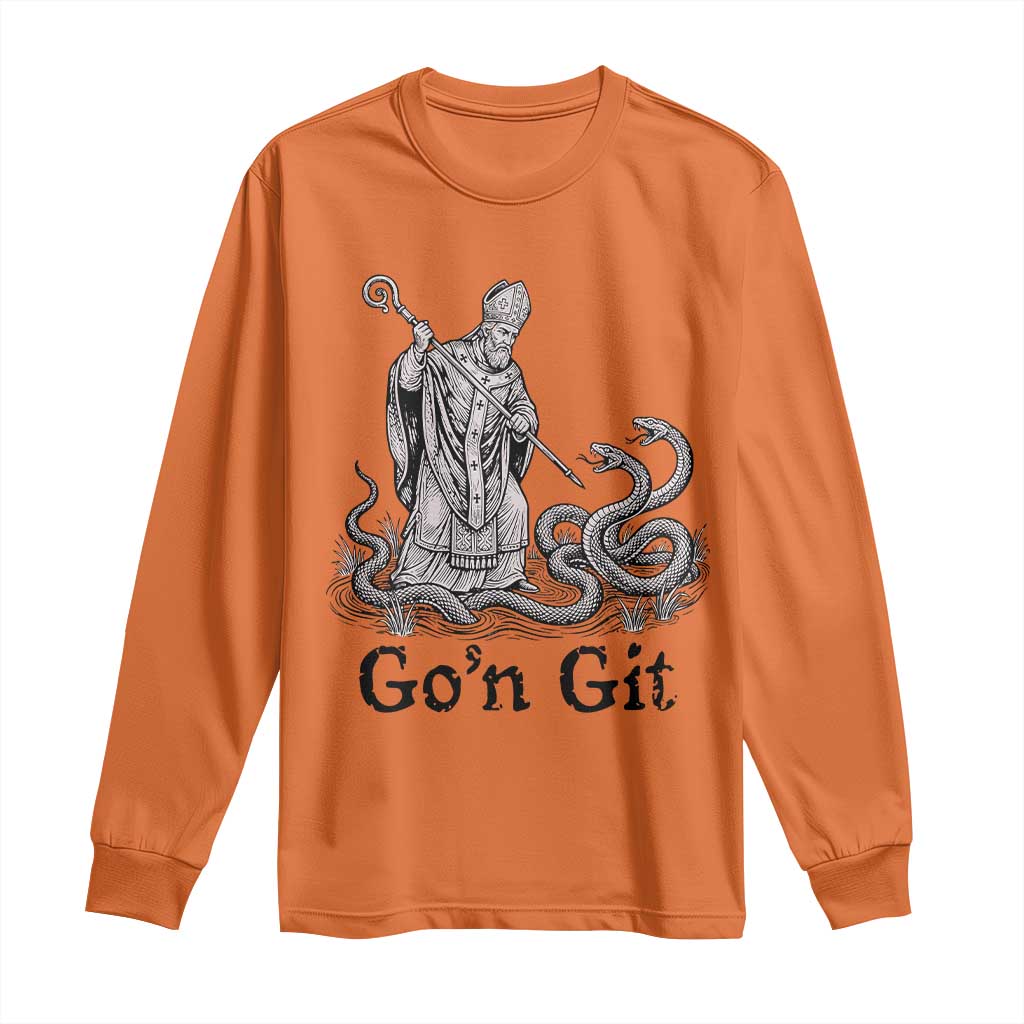 Go'n Git Funny Saint Patrick Banishing Snakes Long Sleeve Shirt Irish History Humor St Patricks Day TS02 Orange Print Your Wear