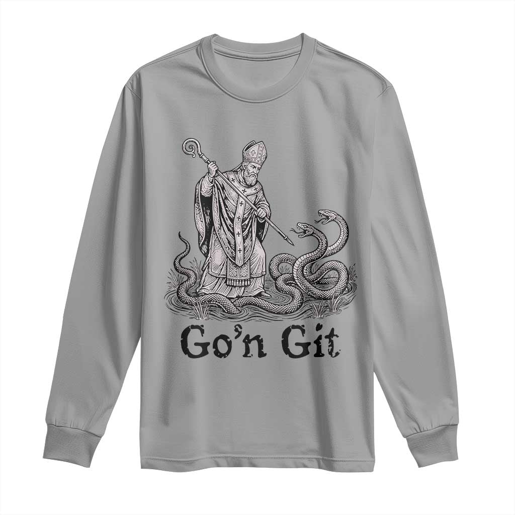 Go'n Git Funny Saint Patrick Banishing Snakes Long Sleeve Shirt Irish History Humor St Patricks Day TS02 Sport Gray Print Your Wear