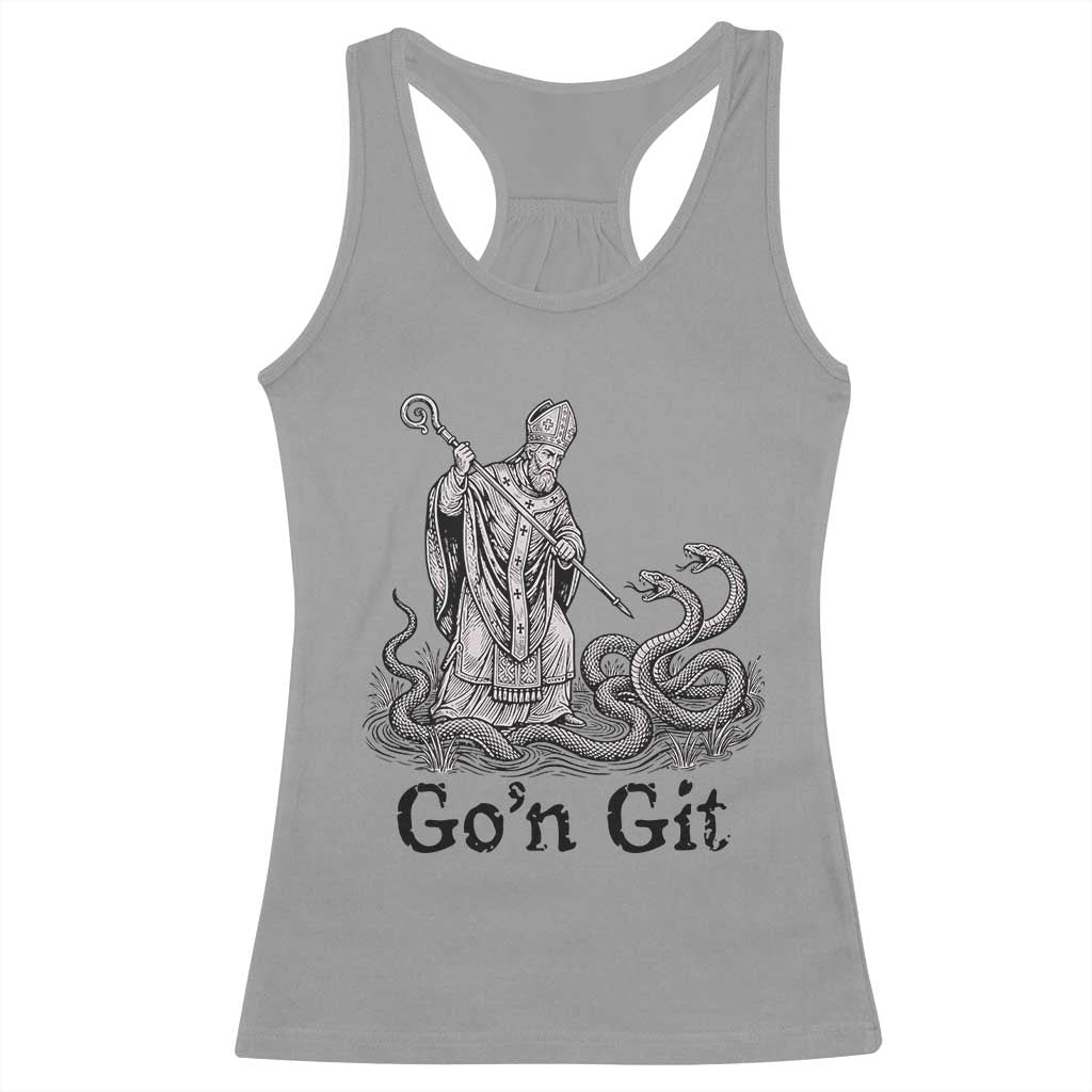 Go'n Git Funny Saint Patrick Banishing Snakes Racerback Tank Top Irish History Humor St Patricks Day TS02 Sport Gray Print Your Wear
