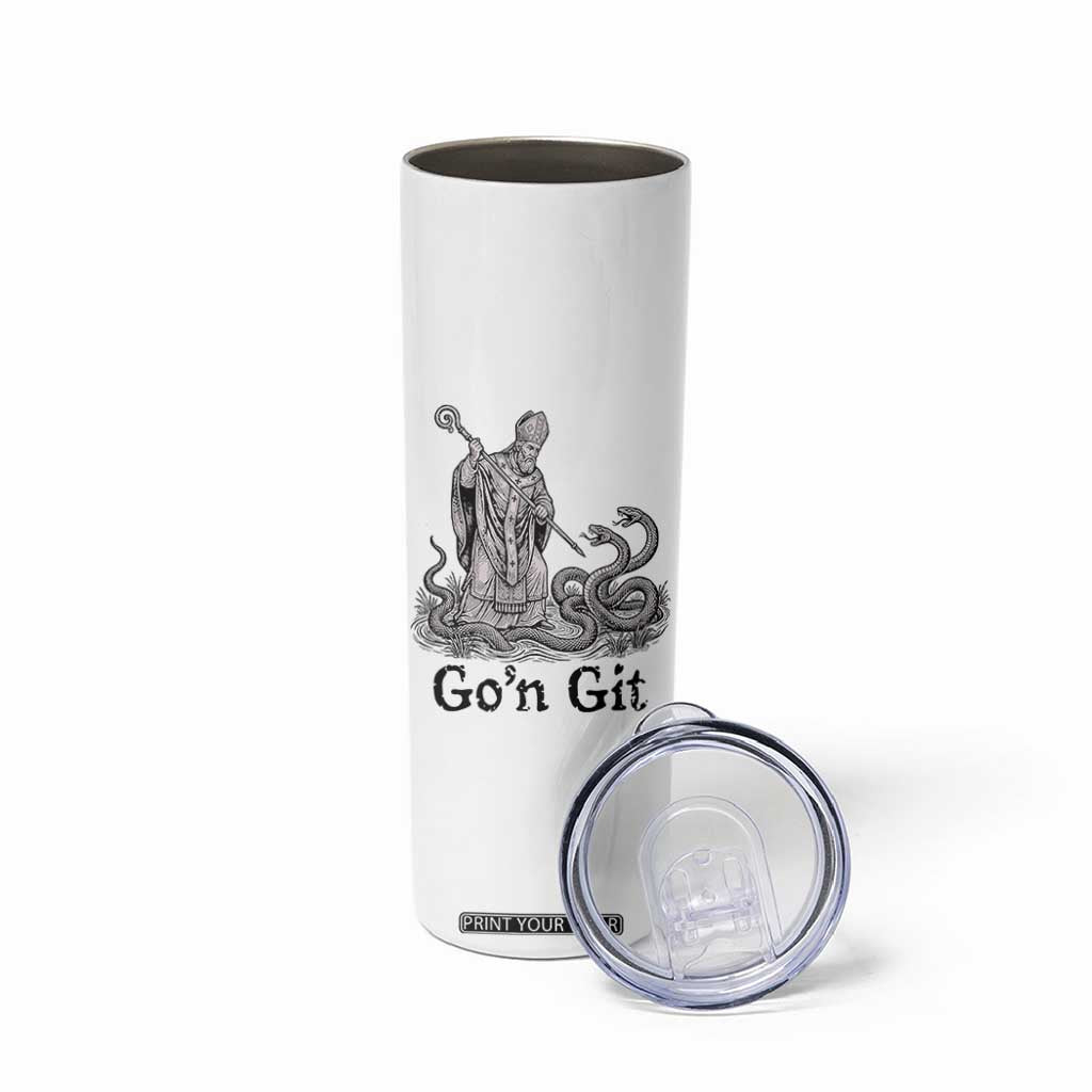 Go'n Git Funny Saint Patrick Banishing Snakes Skinny Tumbler Irish History Humor St Patricks Day TS02 Print Your Wear