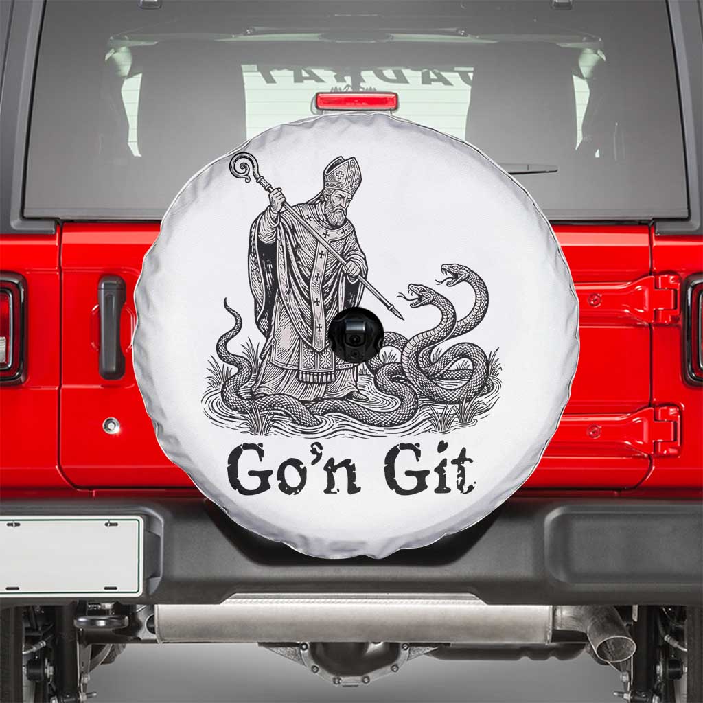 Go'n Git Funny Saint Patrick Banishing Snakes Spare Tire Cover Irish History Humor St Patricks Day TS02 White Print Your Wear