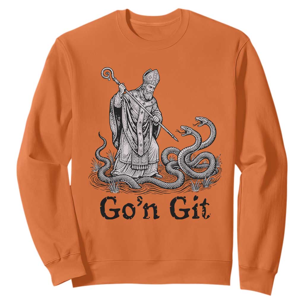 Go'n Git Funny Saint Patrick Banishing Snakes Sweatshirt Irish History Humor St Patricks Day TS02 Orange Print Your Wear