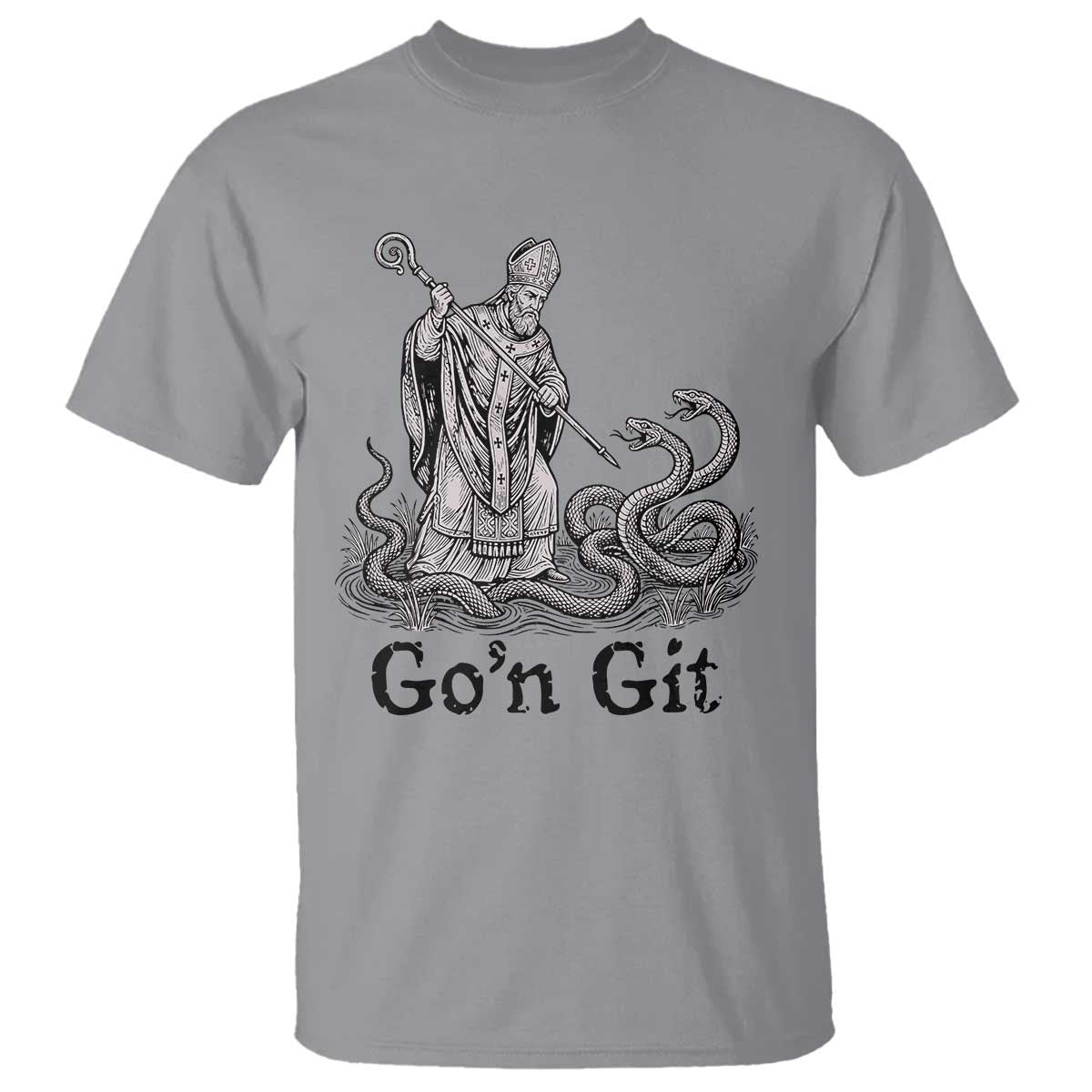 Go'n Git Funny Saint Patrick Banishing Snakes T Shirt Irish History Humor St Patricks Day TS02 Sport Gray Print Your Wear