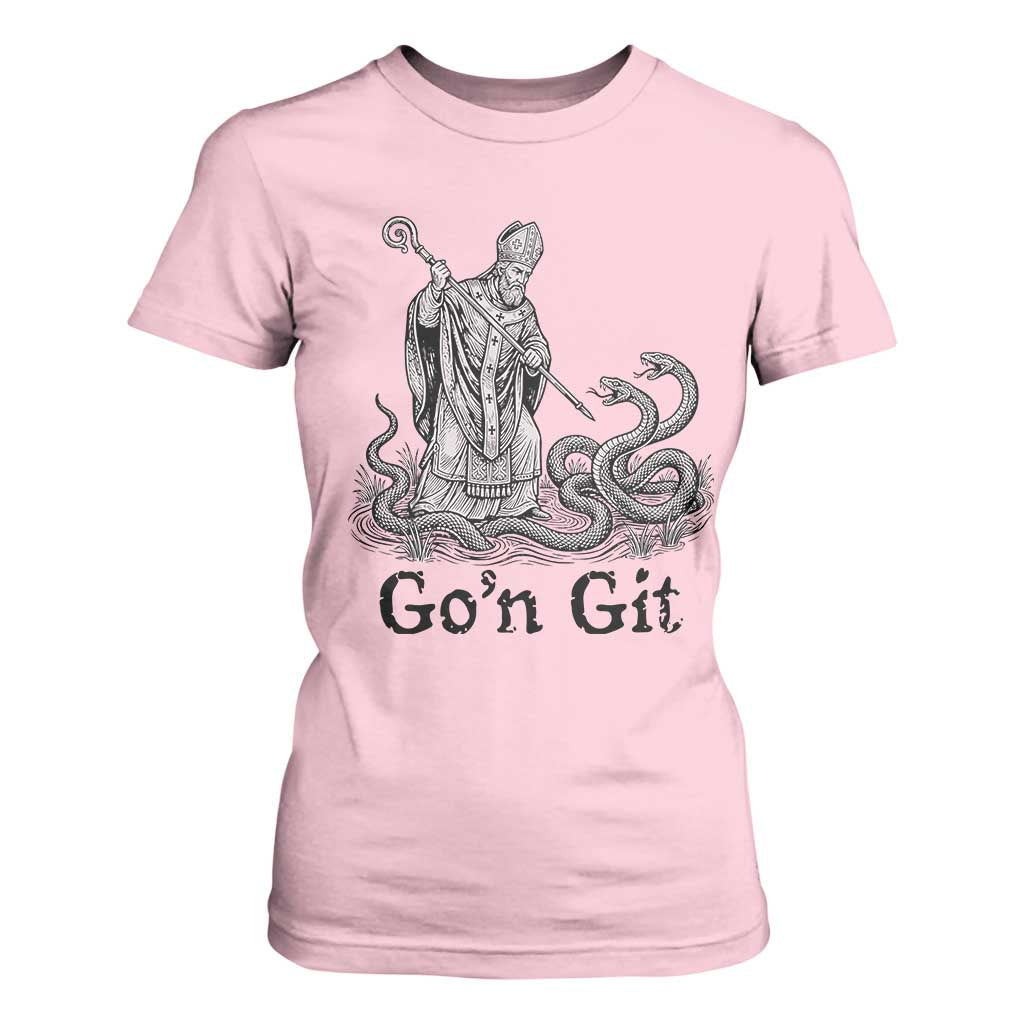 Go'n Git Funny Saint Patrick Banishing Snakes T Shirt For Women Irish History Humor St Patricks Day TS02 Light Pink Print Your Wear