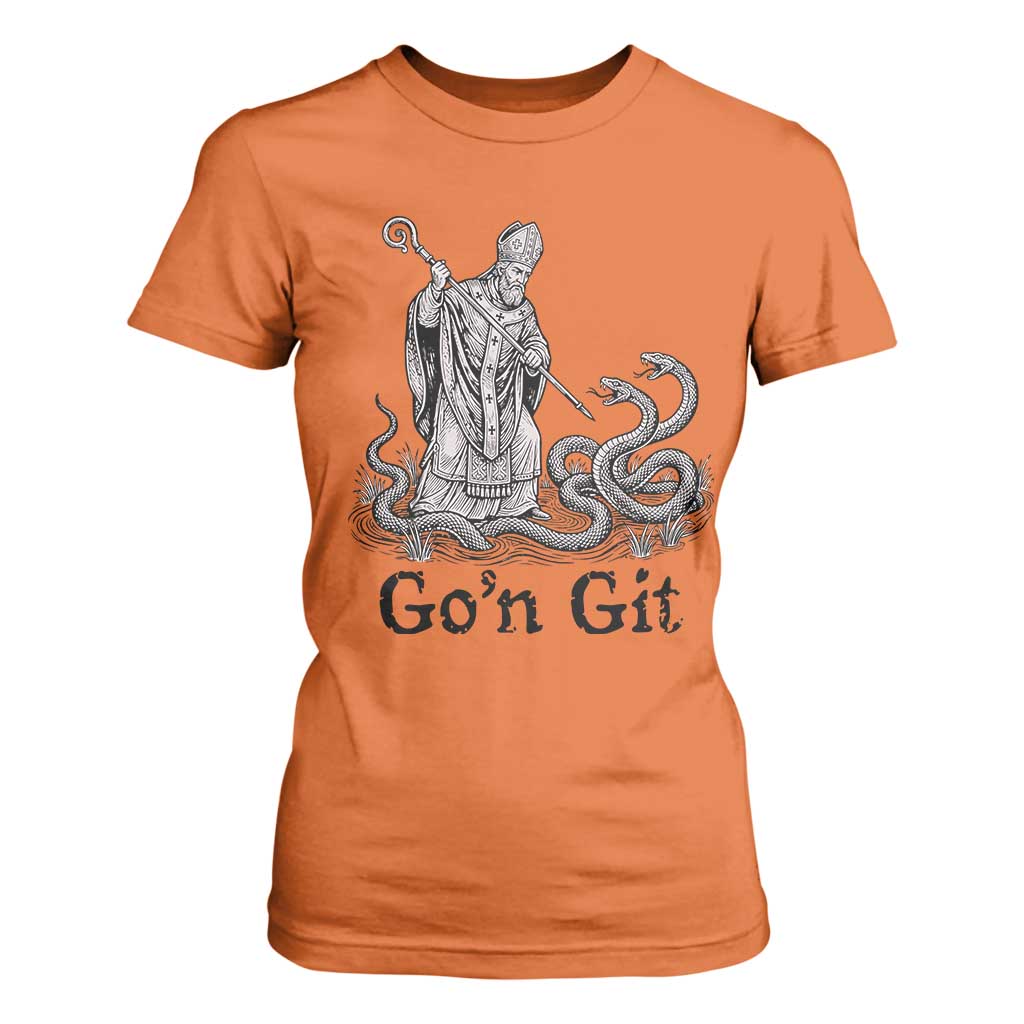 Go'n Git Funny Saint Patrick Banishing Snakes T Shirt For Women Irish History Humor St Patricks Day TS02 Orange Print Your Wear