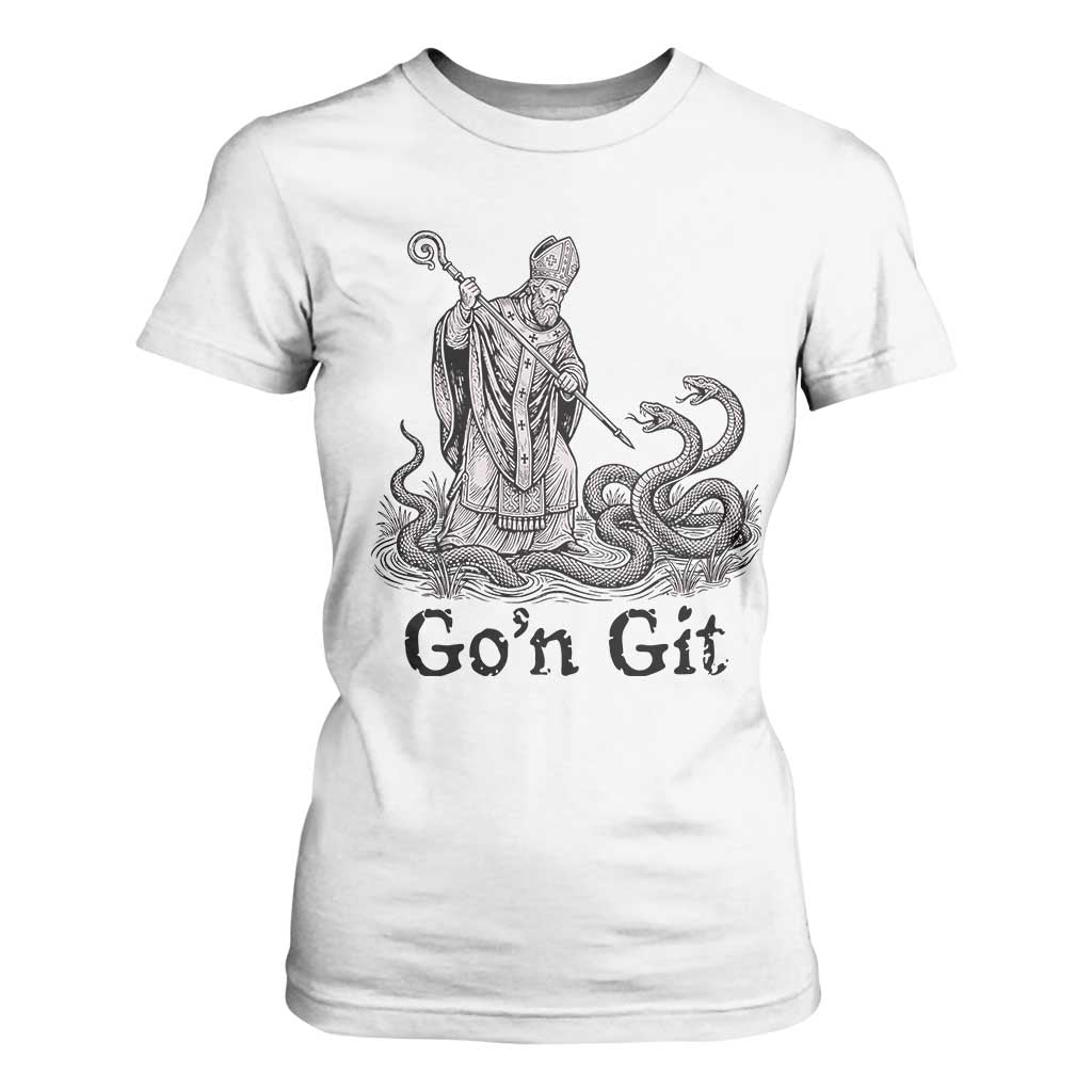 Go'n Git Funny Saint Patrick Banishing Snakes T Shirt For Women Irish History Humor St Patricks Day TS02 White Print Your Wear