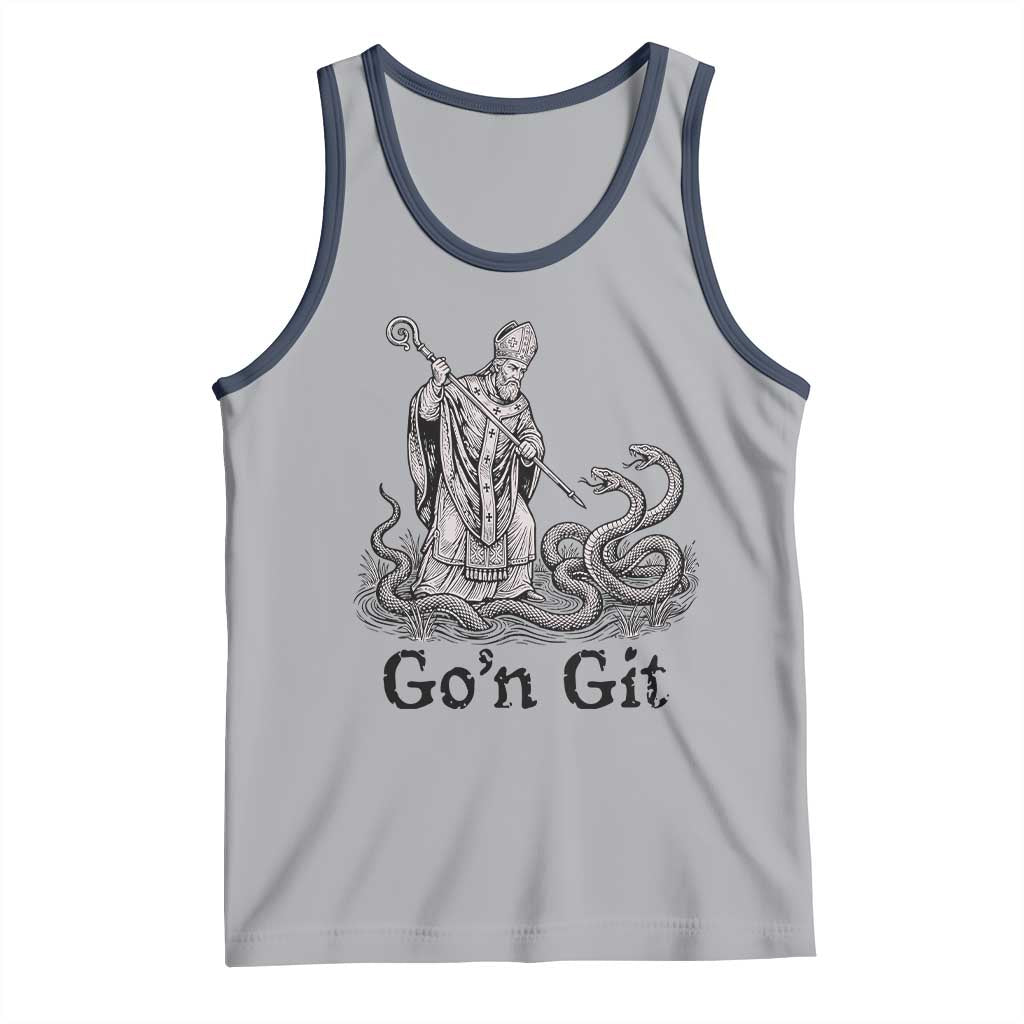 Go'n Git Funny Saint Patrick Banishing Snakes Tank Top Irish History Humor St Patricks Day TS02 Athletic Heather Navy Print Your Wear