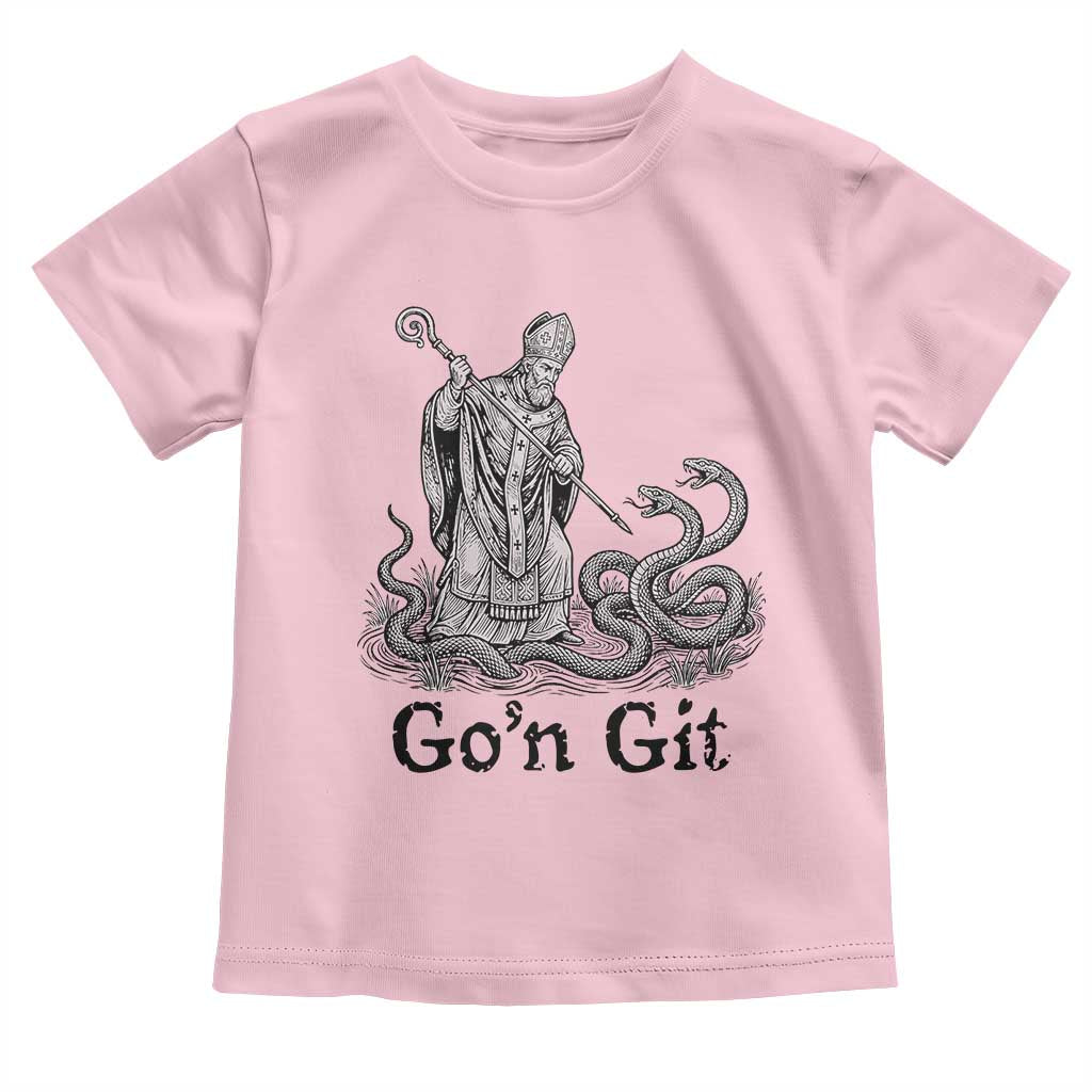 Go'n Git Funny Saint Patrick Banishing Snakes Toddler T Shirt Irish History Humor St Patricks Day TS02 Light Pink Print Your Wear