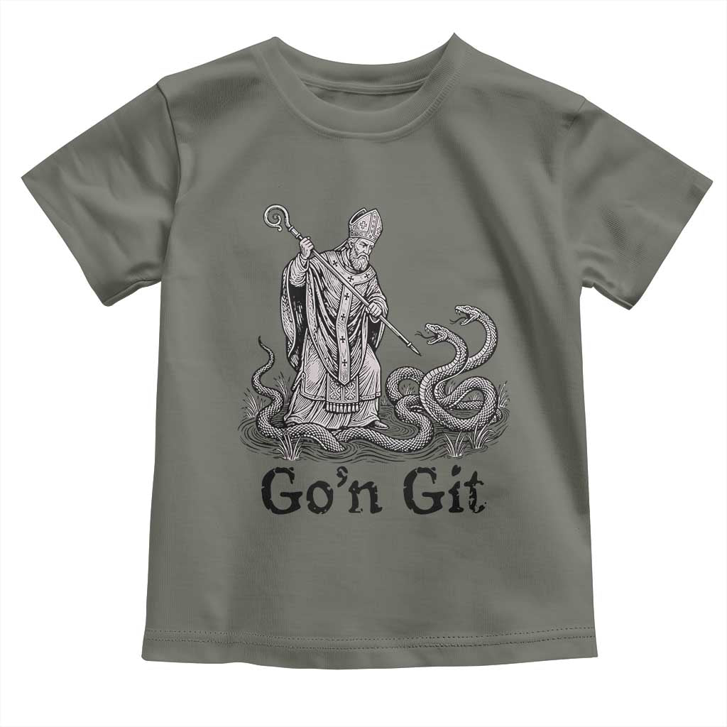 Go'n Git Funny Saint Patrick Banishing Snakes Toddler T Shirt Irish History Humor St Patricks Day TS02 Military Green Print Your Wear