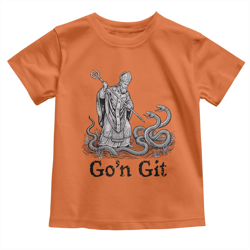 Go'n Git Funny Saint Patrick Banishing Snakes Toddler T Shirt Irish History Humor St Patricks Day TS02 Orange Print Your Wear