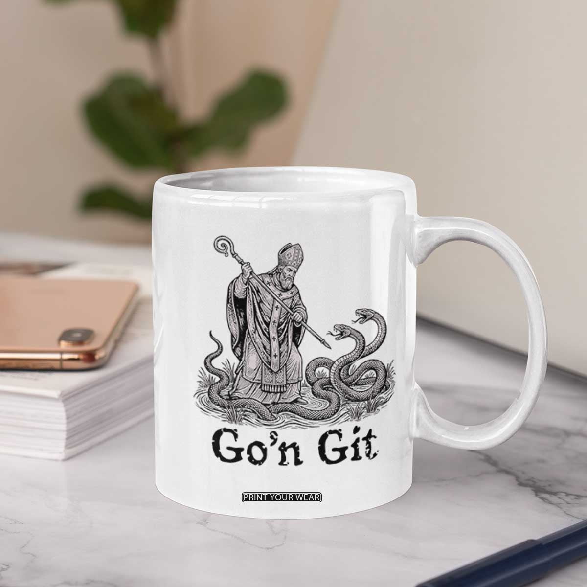 Go'n Git Funny Saint Patrick Banishing Snakes Coffee Mug Irish History Humor St Patricks Day TS02 Print Your Wear