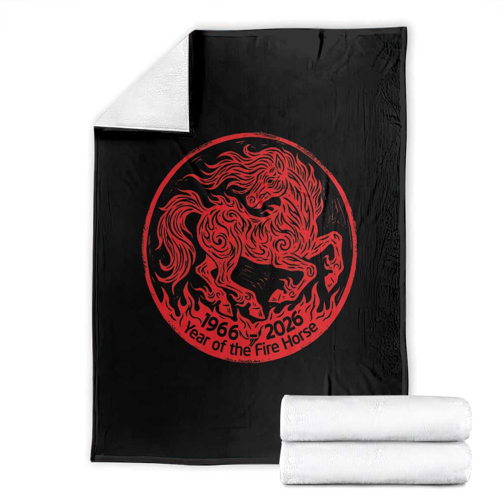 Year of the Fire Horse 1966 2026 Red Graphic Throw Blanket 60 Years Chinese Zodiac Horse Vintage Style TS02 Black Print Your Wear