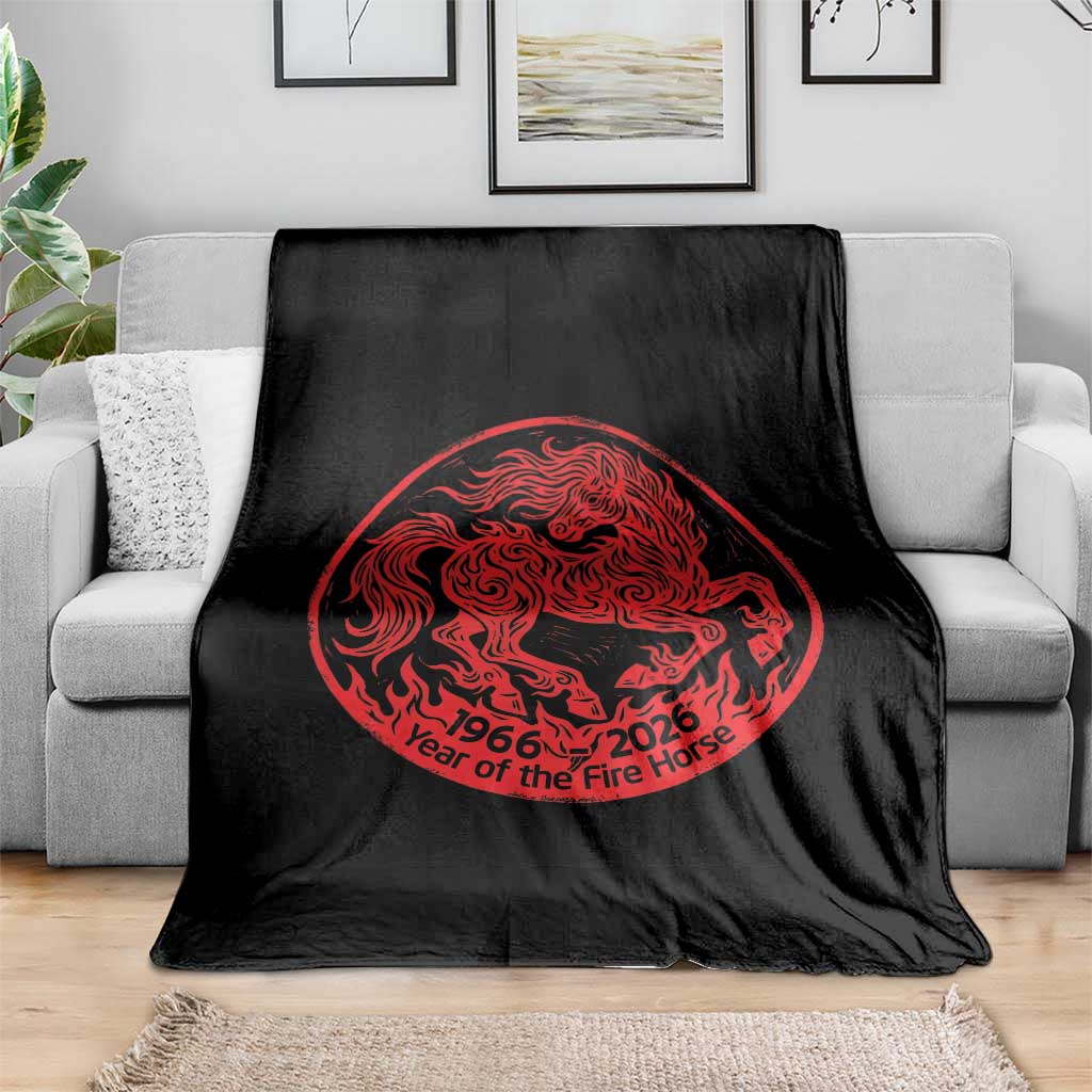 Year of the Fire Horse 1966 2026 Red Graphic Throw Blanket 60 Years Chinese Zodiac Horse Vintage Style TS02 Print Your Wear