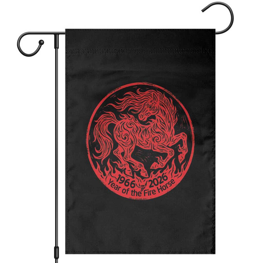 Year of the Fire Horse 1966 2026 Red Graphic Garden Flag 60 Years Chinese Zodiac Horse Vintage Style TS02 Black Print Your Wear