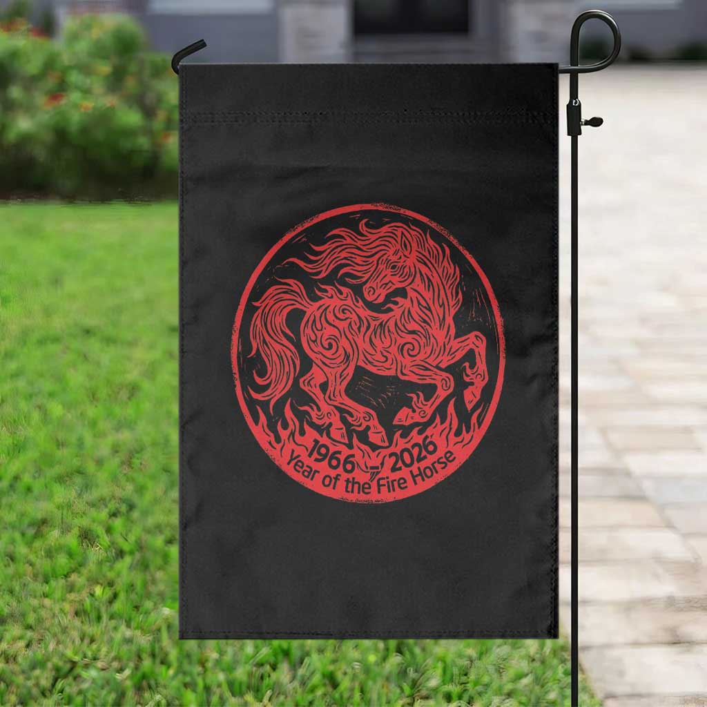 Year of the Fire Horse 1966 2026 Red Graphic Garden Flag 60 Years Chinese Zodiac Horse Vintage Style TS02 Print Your Wear