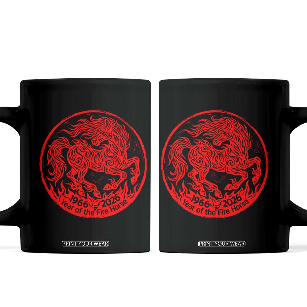 Year of the Fire Horse 1966 2026 Red Graphic Coffee Mug - 60 Years Chinese Zodiac Horse Vintage Style TS02 Black Print Your Wear