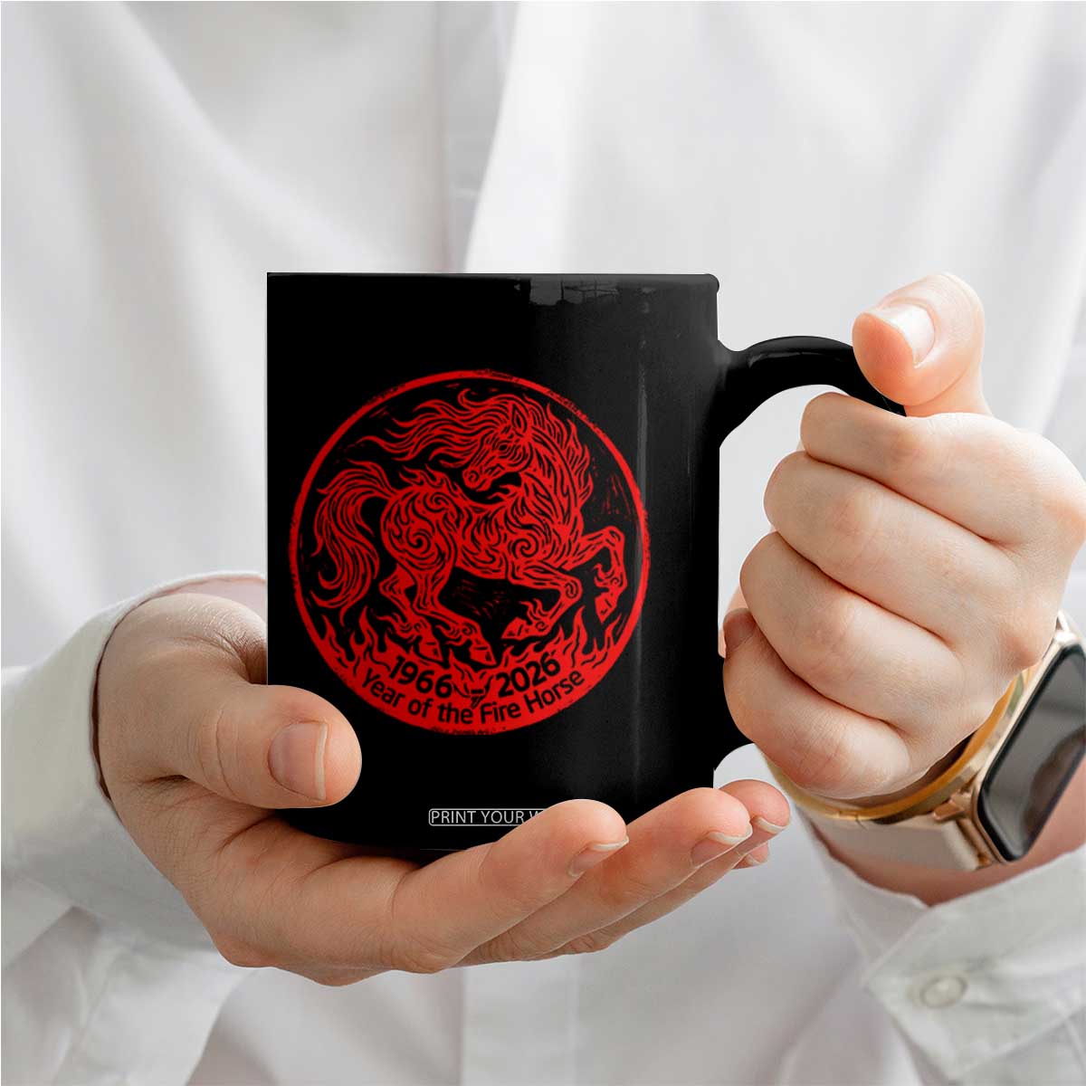 Year of the Fire Horse 1966 2026 Red Graphic Coffee Mug - 60 Years Chinese Zodiac Horse Vintage Style TS02 Print Your Wear