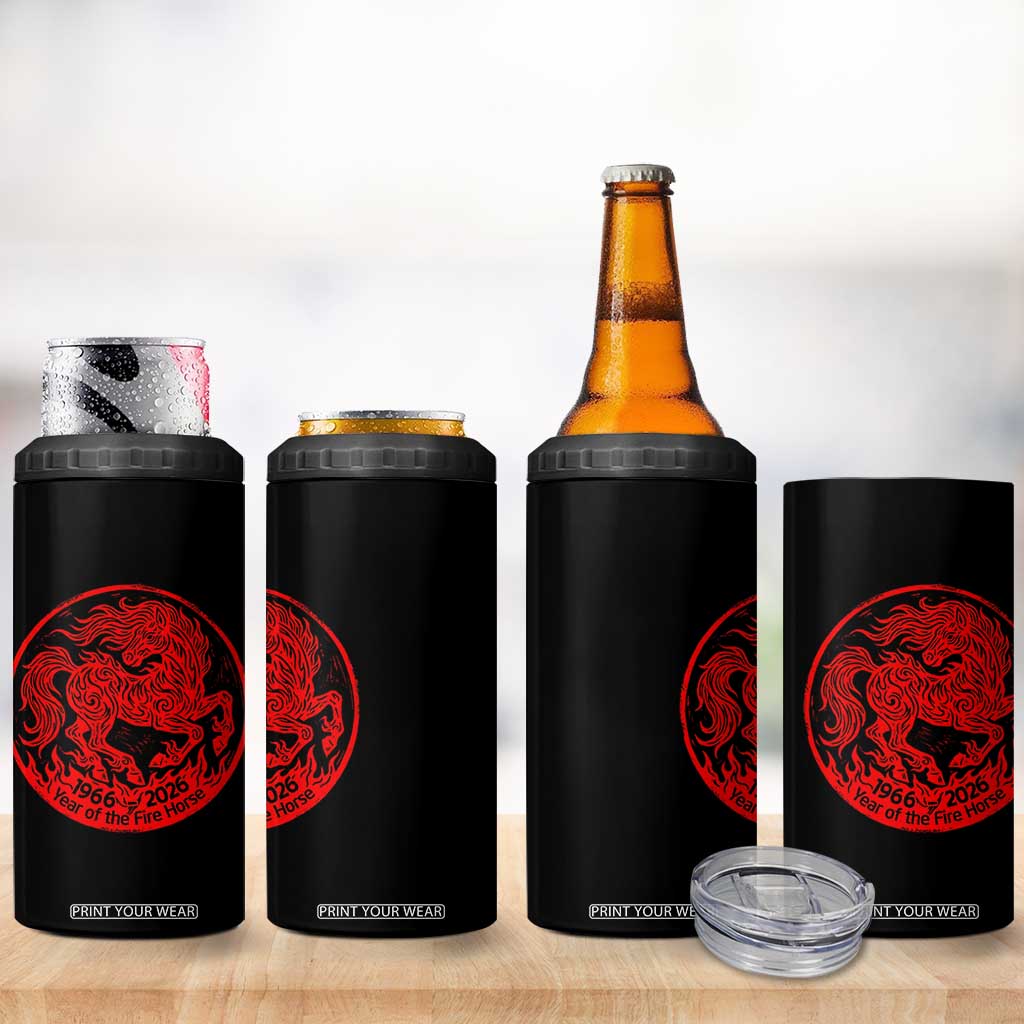 Year of the Fire Horse 1966 2026 Red Graphic 4 in 1 Can Cooler Tumbler 60 Years Chinese Zodiac Horse Vintage Style TS02 Print Your Wear