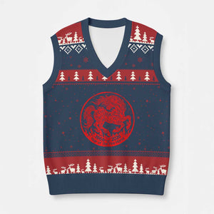 Year of the Fire Horse 1966 2026 Red Graphic V-Neck Knit Sweater Vest 60 Years Chinese Zodiac Horse Vintage Style TS02 Navy Red Print Your Wear