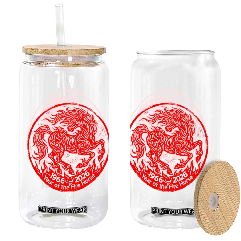 Year of the Fire Horse 1966 2026 Red Graphic Glass Can 60 Years Chinese Zodiac Horse Vintage Style TS02 Print Your Wear
