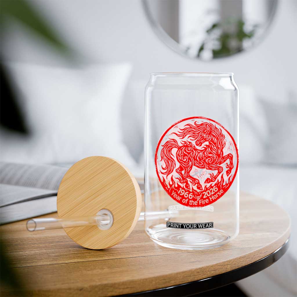 Year of the Fire Horse 1966 2026 Red Graphic Glass Can 60 Years Chinese Zodiac Horse Vintage Style TS02 Print Your Wear