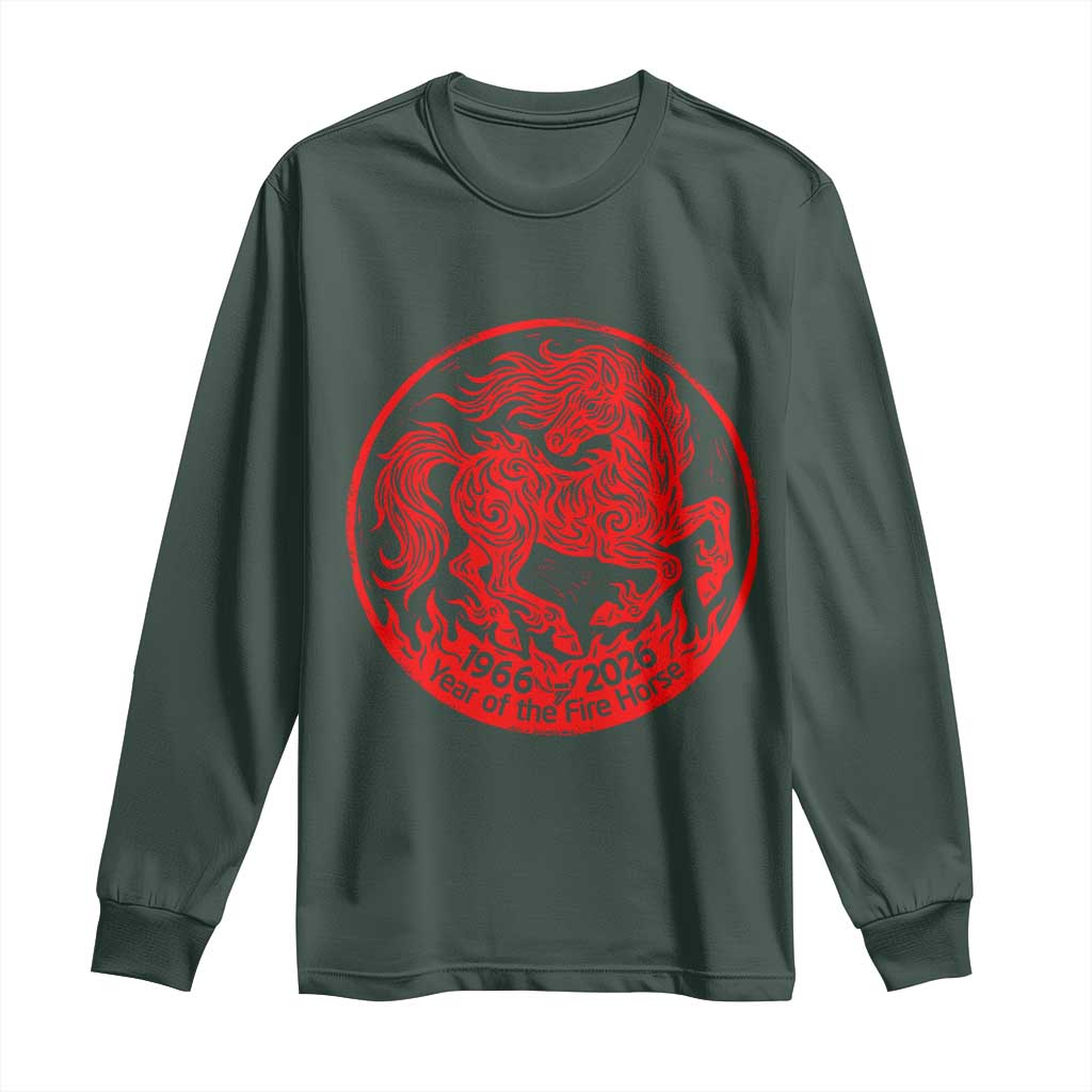 Year of the Fire Horse 1966 2026 Red Graphic Long Sleeve Shirt 60 Years Chinese Zodiac Horse Vintage Style TS02 Dark Forest Green Print Your Wear
