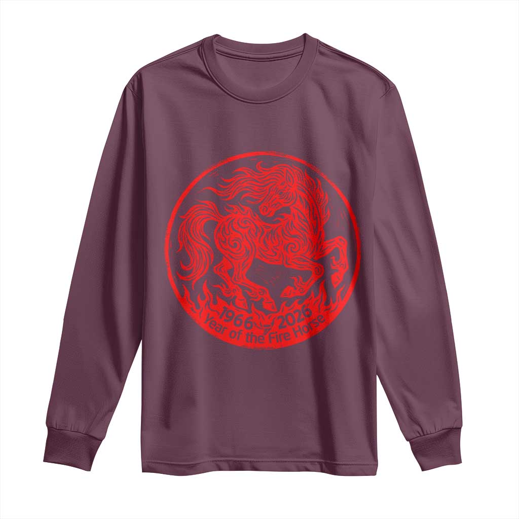 Year of the Fire Horse 1966 2026 Red Graphic Long Sleeve Shirt 60 Years Chinese Zodiac Horse Vintage Style TS02 Maroon Print Your Wear