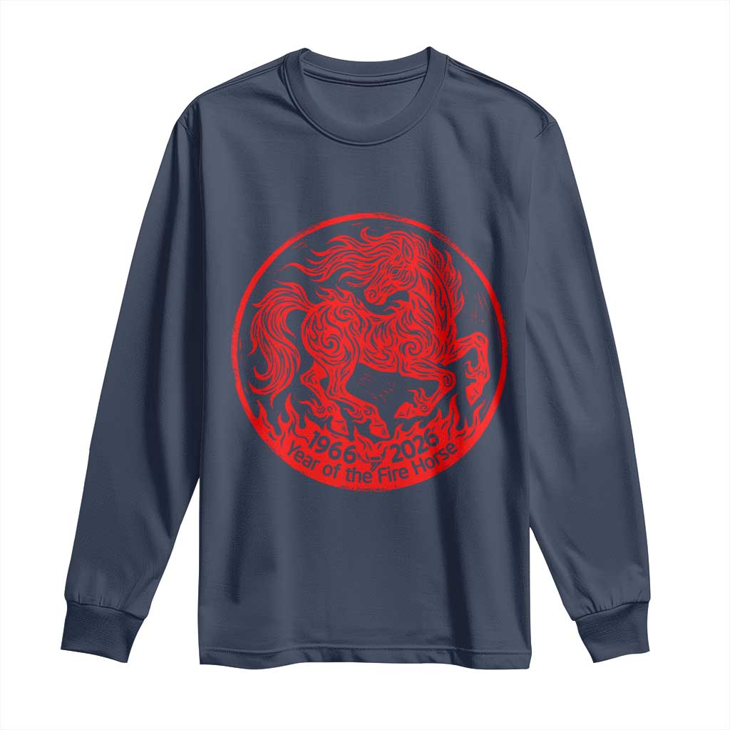 Year of the Fire Horse 1966 2026 Red Graphic Long Sleeve Shirt 60 Years Chinese Zodiac Horse Vintage Style TS02 Navy Print Your Wear