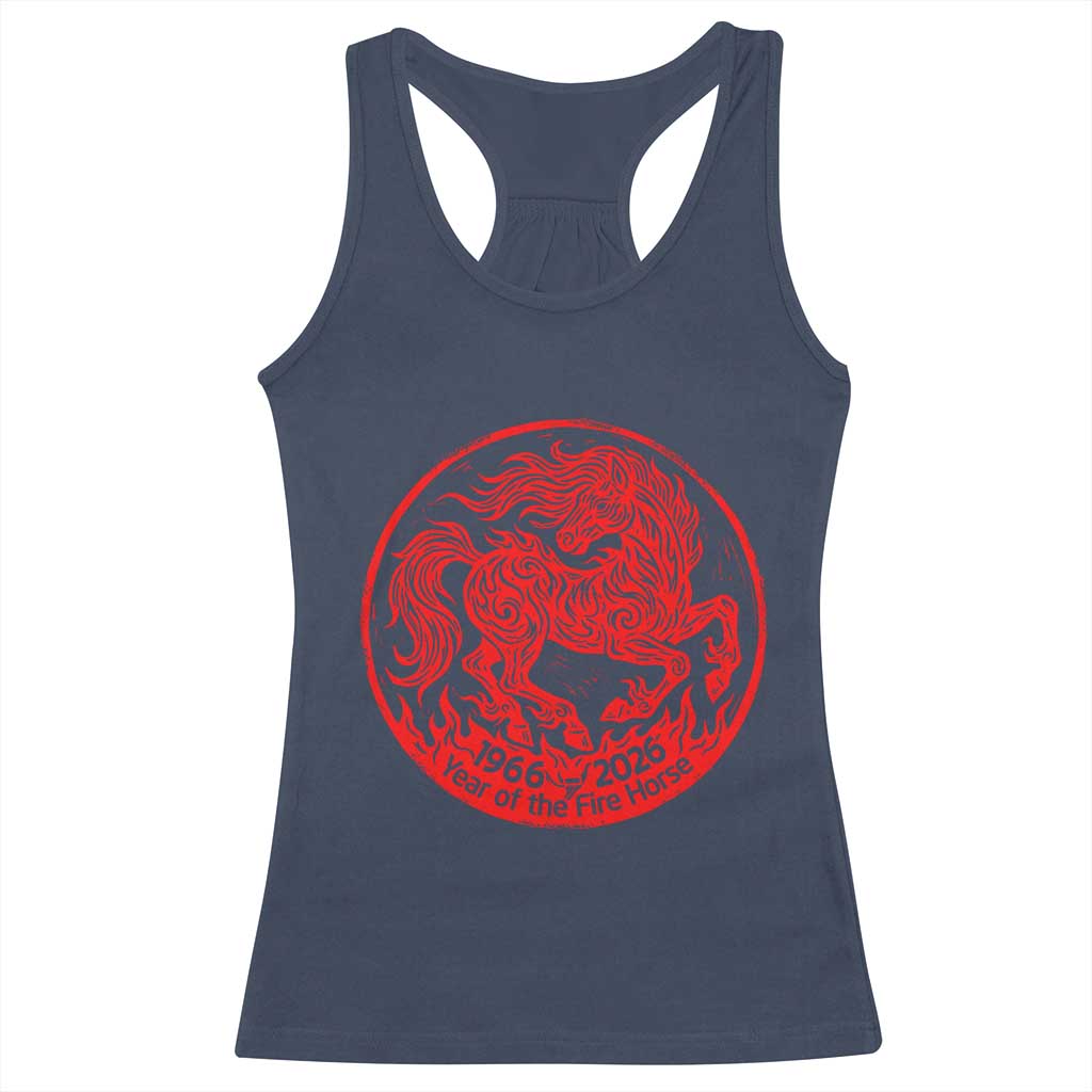 Year of the Fire Horse 1966 2026 Red Graphic Racerback Tank Top 60 Years Chinese Zodiac Horse Vintage Style TS02 Navy Print Your Wear