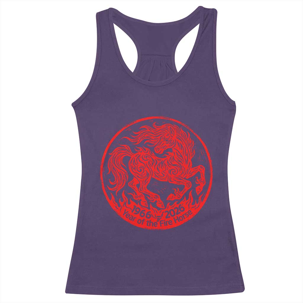 Year of the Fire Horse 1966 2026 Red Graphic Racerback Tank Top 60 Years Chinese Zodiac Horse Vintage Style TS02 Purple Print Your Wear