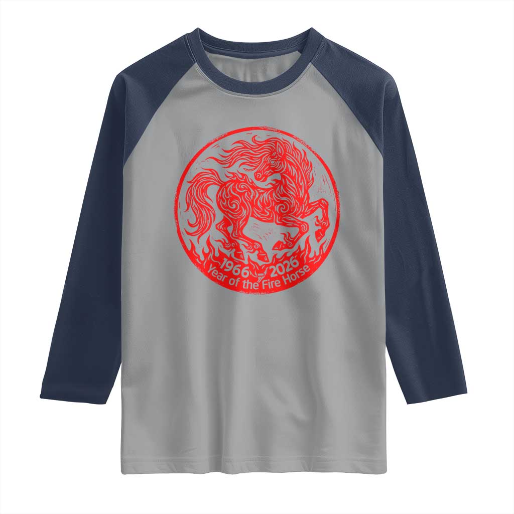 Year of the Fire Horse 1966 2026 Red Graphic Raglan Shirt 60 Years Chinese Zodiac Horse Vintage Style TS02 Sport Gray Navy Print Your Wear
