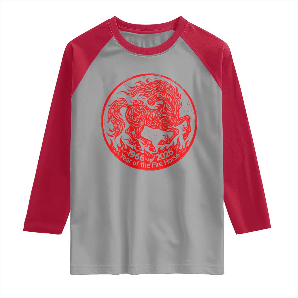 Year of the Fire Horse 1966 2026 Red Graphic Raglan Shirt 60 Years Chinese Zodiac Horse Vintage Style TS02 Sport Gray Red Print Your Wear