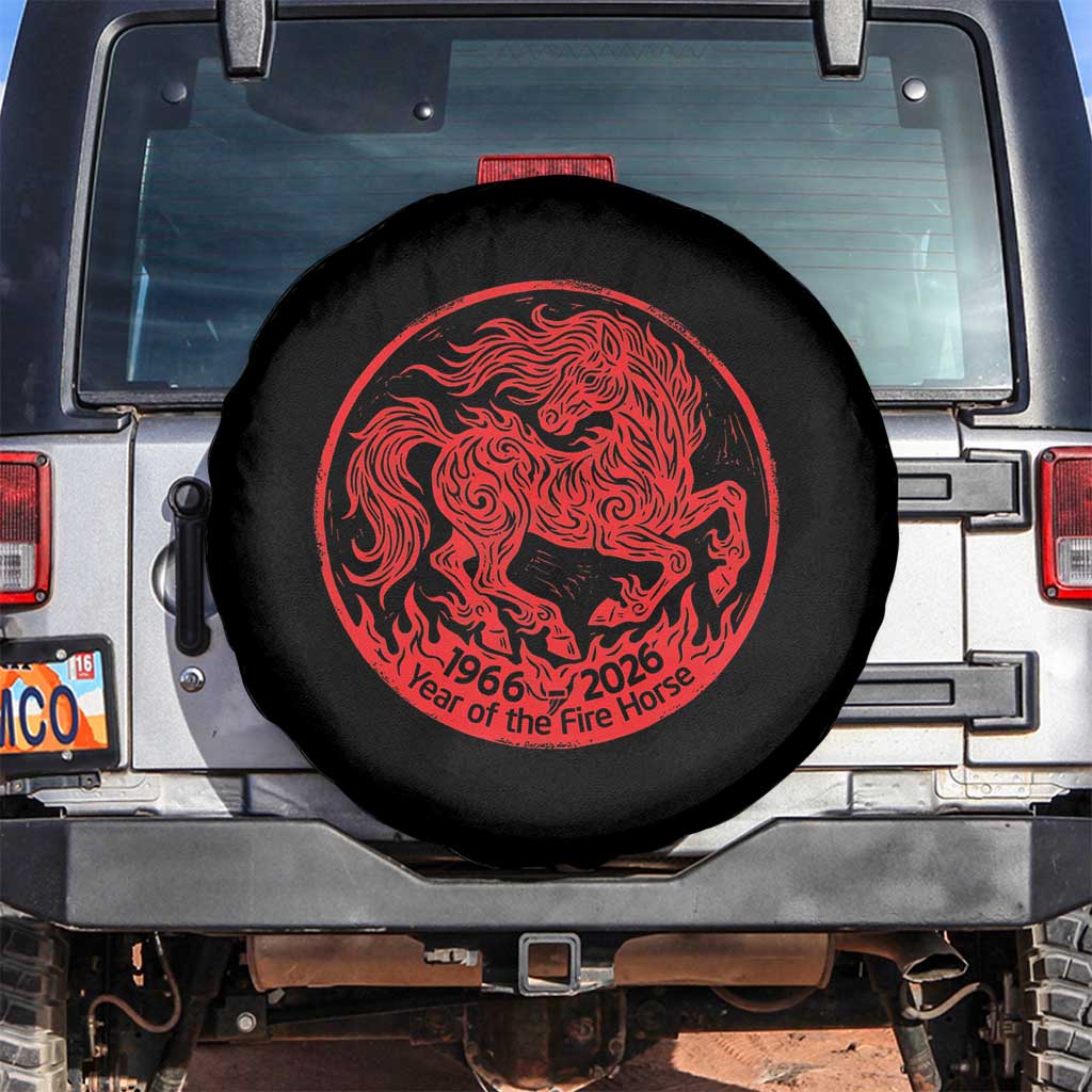 Year of the Fire Horse 1966 2026 Red Graphic Spare Tire Cover - 60 Years Chinese Zodiac Horse Vintage Style TS02 No hole Black Print Your Wear