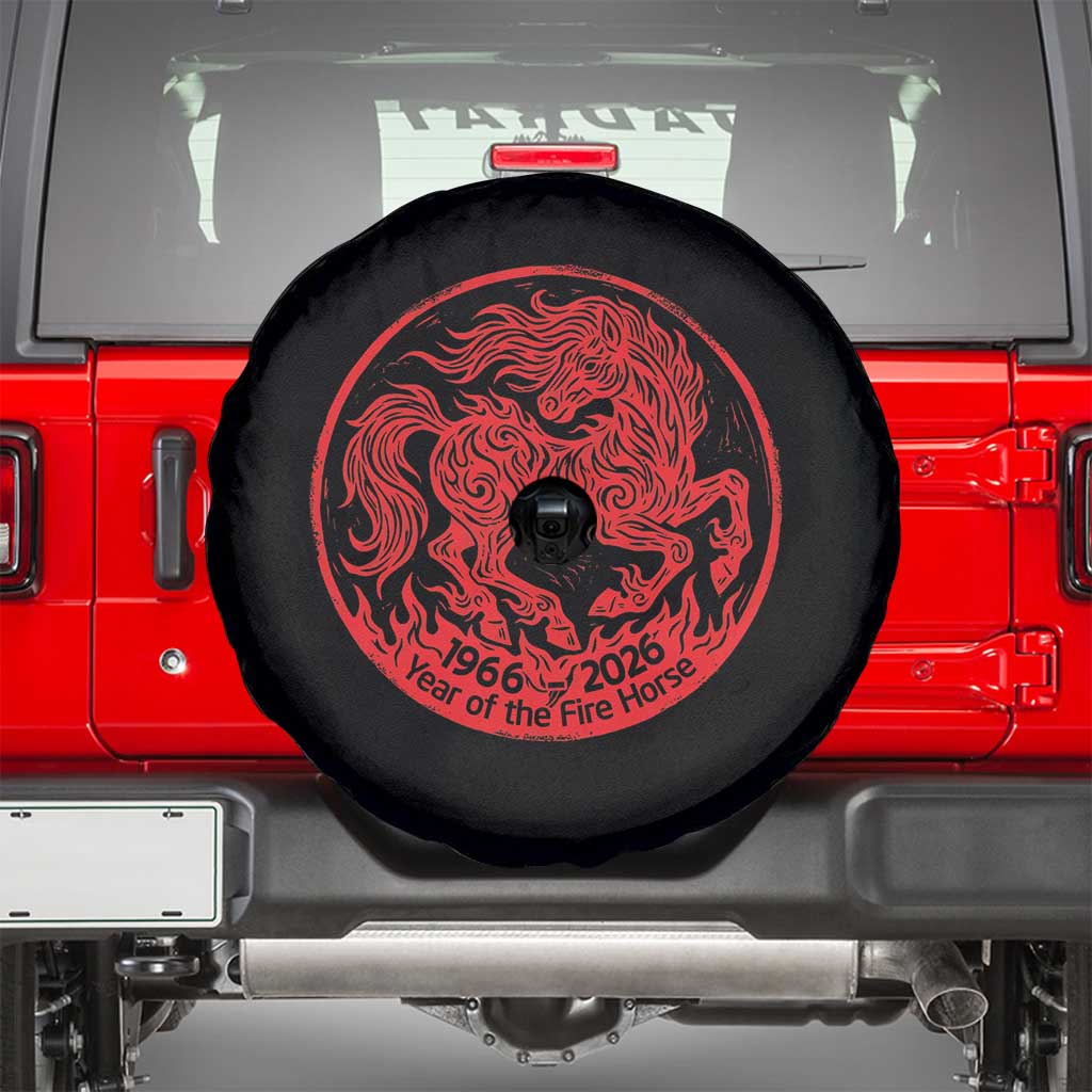 Year of the Fire Horse 1966 2026 Red Graphic Spare Tire Cover - 60 Years Chinese Zodiac Horse Vintage Style TS02 Black Print Your Wear