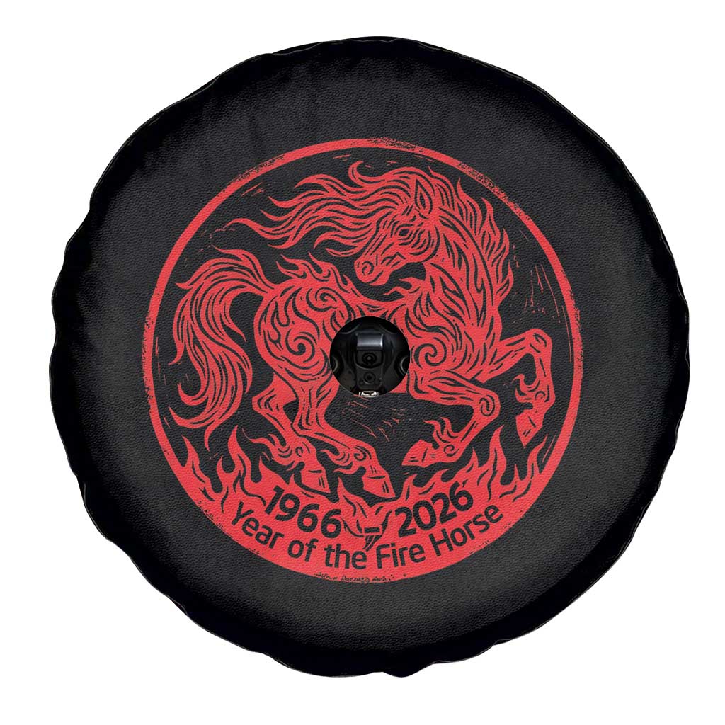 Year of the Fire Horse 1966 2026 Red Graphic Spare Tire Cover - 60 Years Chinese Zodiac Horse Vintage Style TS02 Print Your Wear