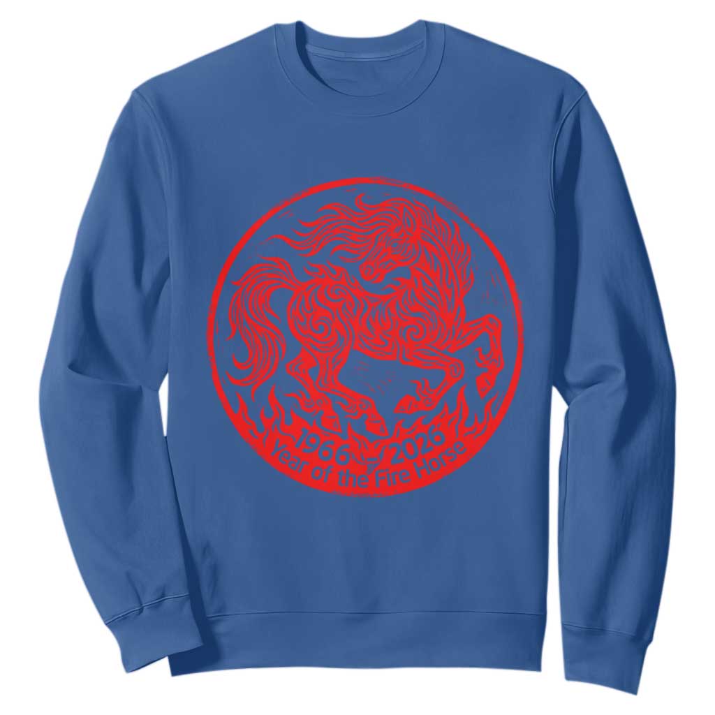Year of the Fire Horse 1966 2026 Red Graphic Sweatshirt 60 Years Chinese Zodiac Horse Vintage Style TS02 Royal Blue Print Your Wear