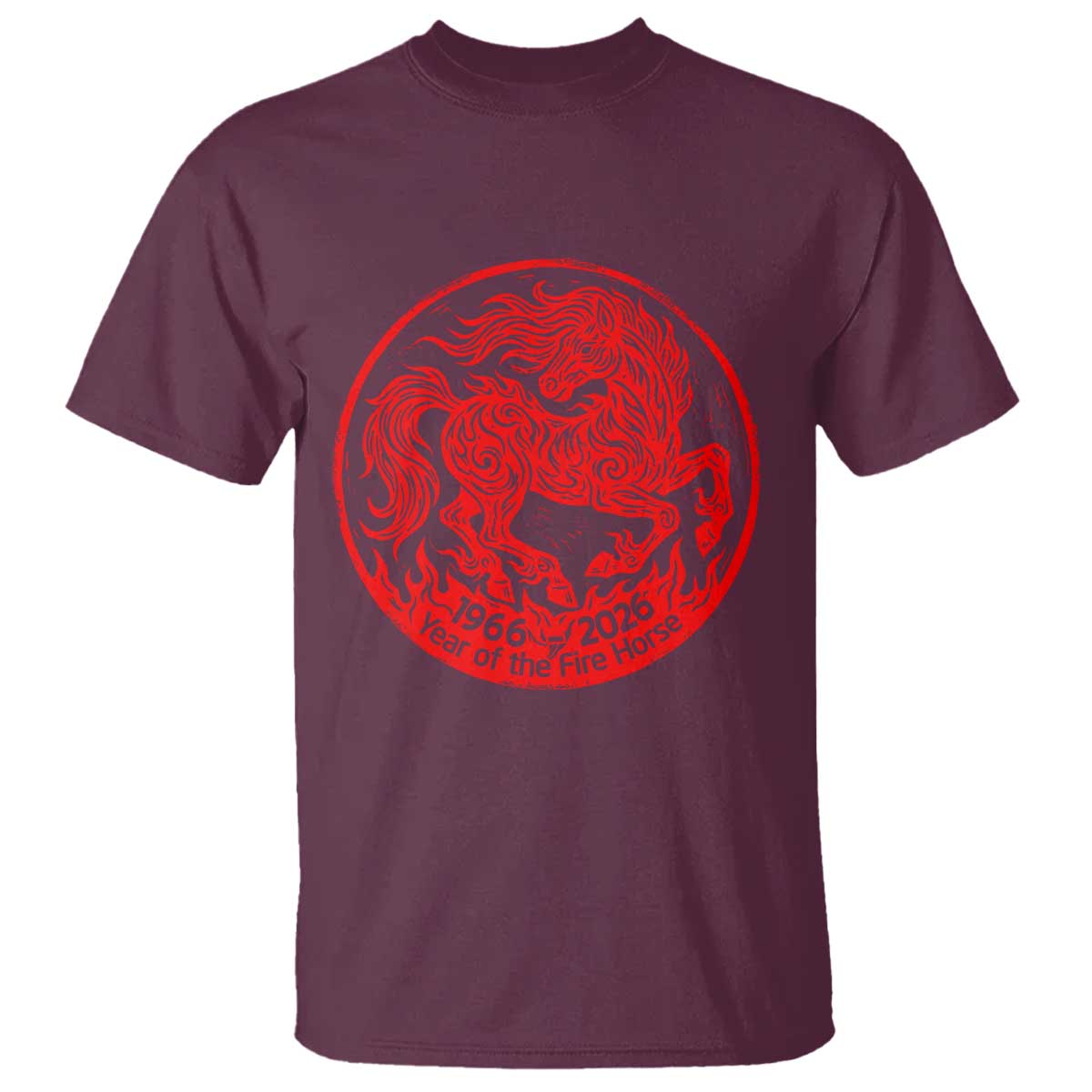 Year of the Fire Horse 1966 2026 Red Graphic T Shirt 60 Years Chinese Zodiac Horse Vintage Style TS02 Maroon Print Your Wear