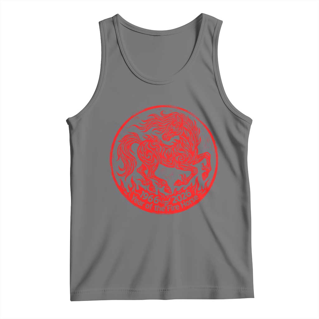 Year of the Fire Horse 1966 2026 Red Graphic Tank Top - 60 Years Chinese Zodiac Horse Vintage Style TS02 Black Heather Print Your Wear