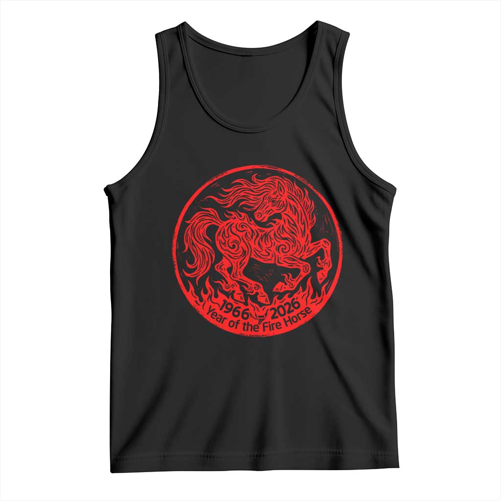 Year of the Fire Horse 1966 2026 Red Graphic Tank Top - 60 Years Chinese Zodiac Horse Vintage Style TS02 Black Print Your Wear