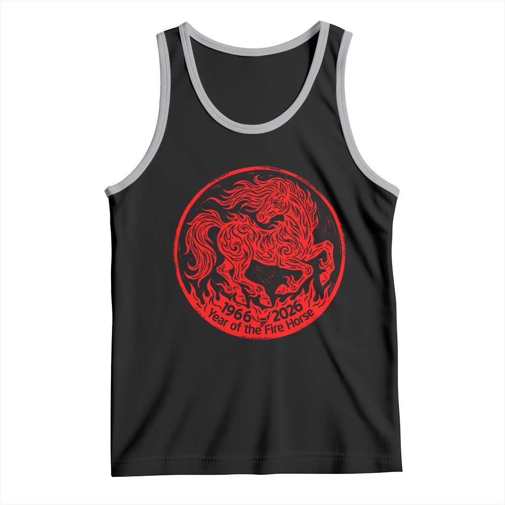 Year of the Fire Horse 1966 2026 Red Graphic Tank Top - 60 Years Chinese Zodiac Horse Vintage Style TS02 Black Athletic Heather Print Your Wear
