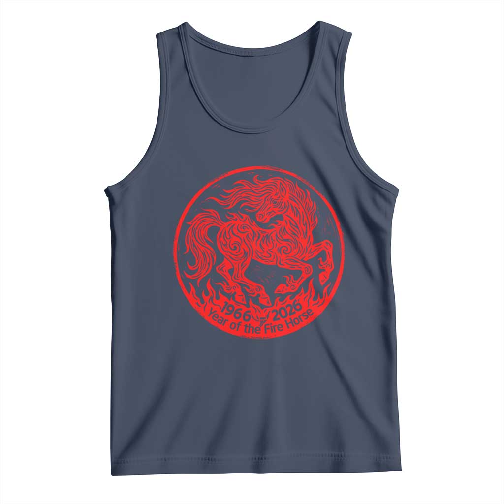 Year of the Fire Horse 1966 2026 Red Graphic Tank Top - 60 Years Chinese Zodiac Horse Vintage Style TS02 Navy Print Your Wear