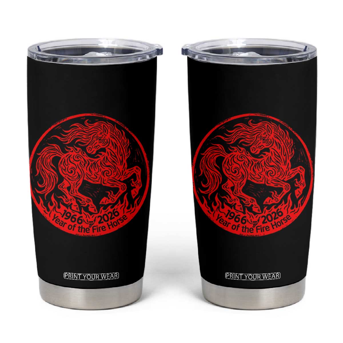 Year of the Fire Horse 1966 2026 Red Graphic Tumbler Cup 60 Years Chinese Zodiac Horse Vintage Style TS02 Black Print Your Wear